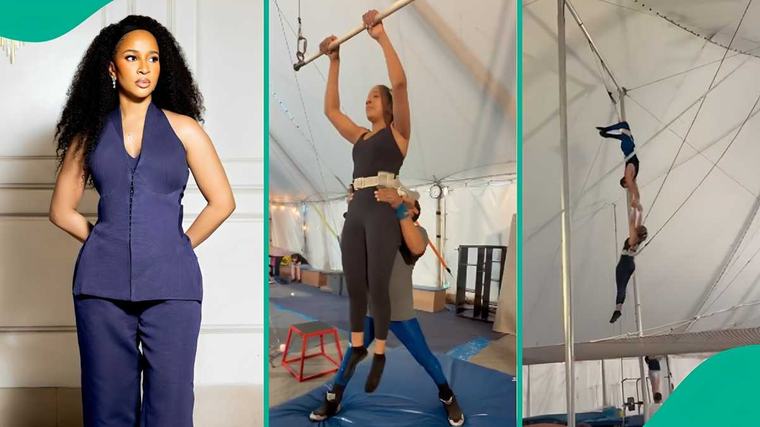 Adesua Etomi shows off impressive acrobatics, fans react to her daring move in viral video
